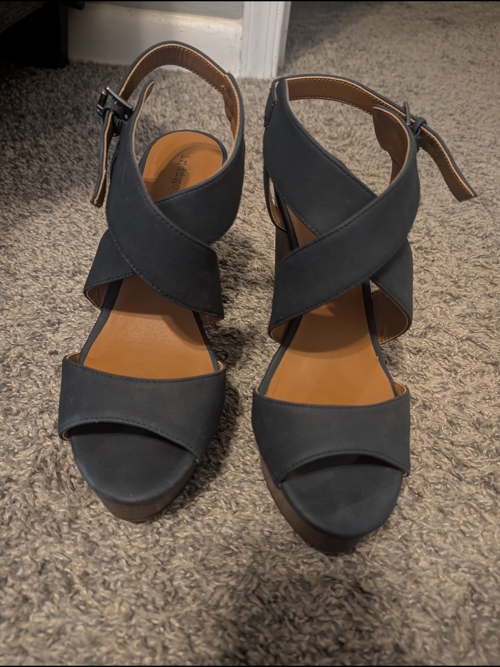 Indigo Navy Cross-Band Platform Sandals